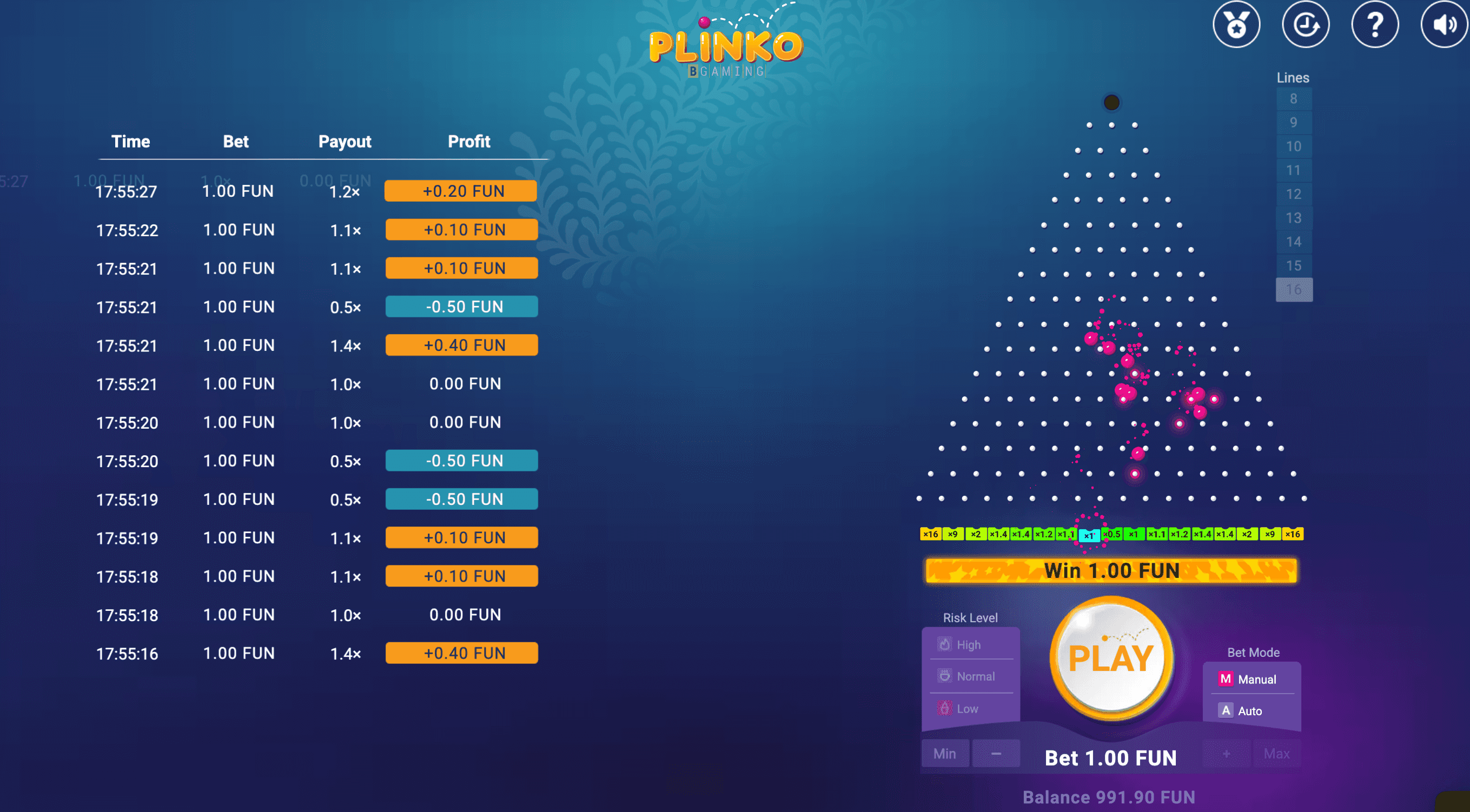 Jogabilidade de demonstração do Plinko